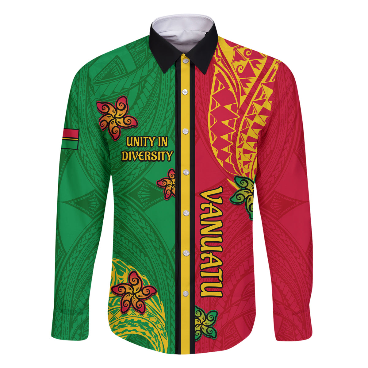 Personalised Vanuatu Happy Unity Day Family Matching Off Shoulder Long Sleeve Dress and Hawaiian Shirt Polynesian Plumeria LT05 Dad's Shirt - Long Sleeve Red - Polynesian Pride