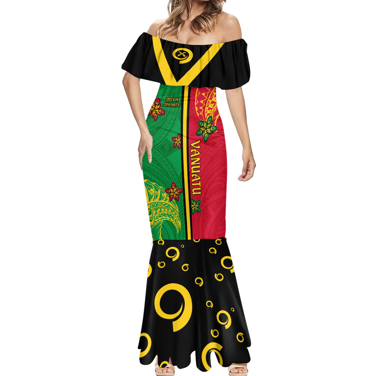 Personalised Vanuatu Happy Unity Day Mermaid Dress Polynesian Plumeria LT05 - Polynesian Pride