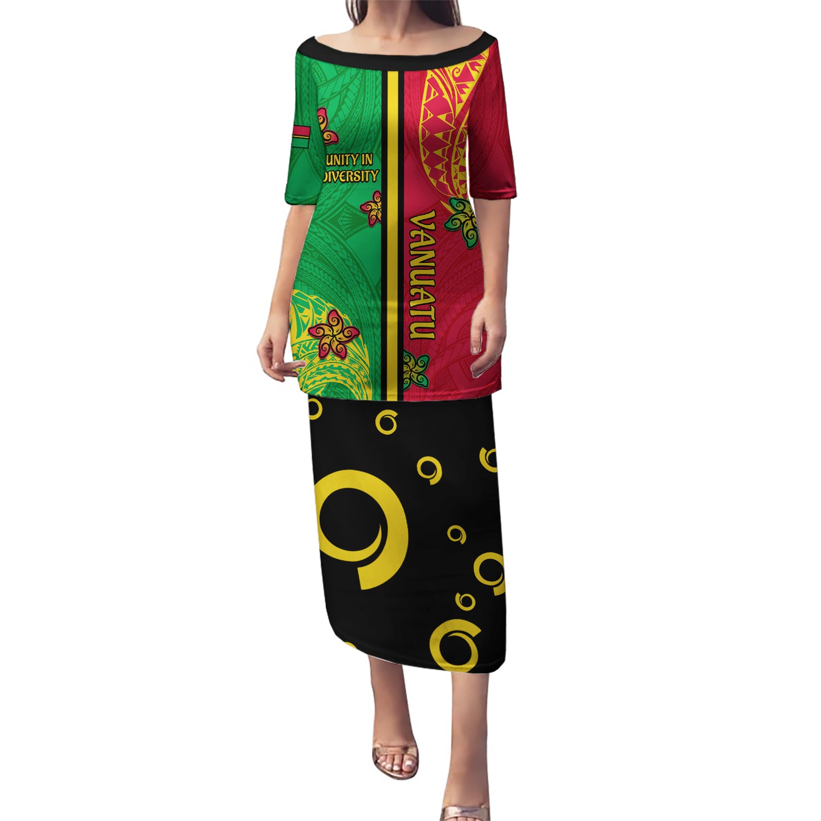Personalised Vanuatu Happy Unity Day Puletasi Polynesian Plumeria LT05 Long Dress Red - Polynesian Pride