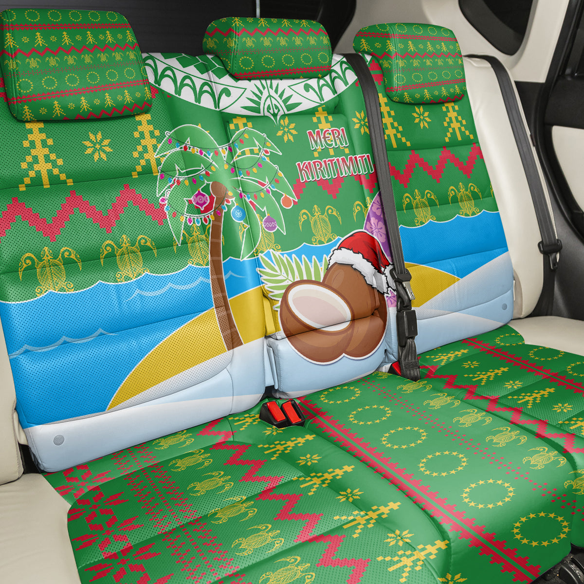 Cook Islands Christmas Back Car Seat Cover Coconut Santa Beach Style LT05 - Polynesian Pride