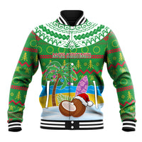 Personalised Cook Islands Christmas Baseball Jacket Coconut Santa Beach Style LT05 Unisex Green - Polynesian Pride
