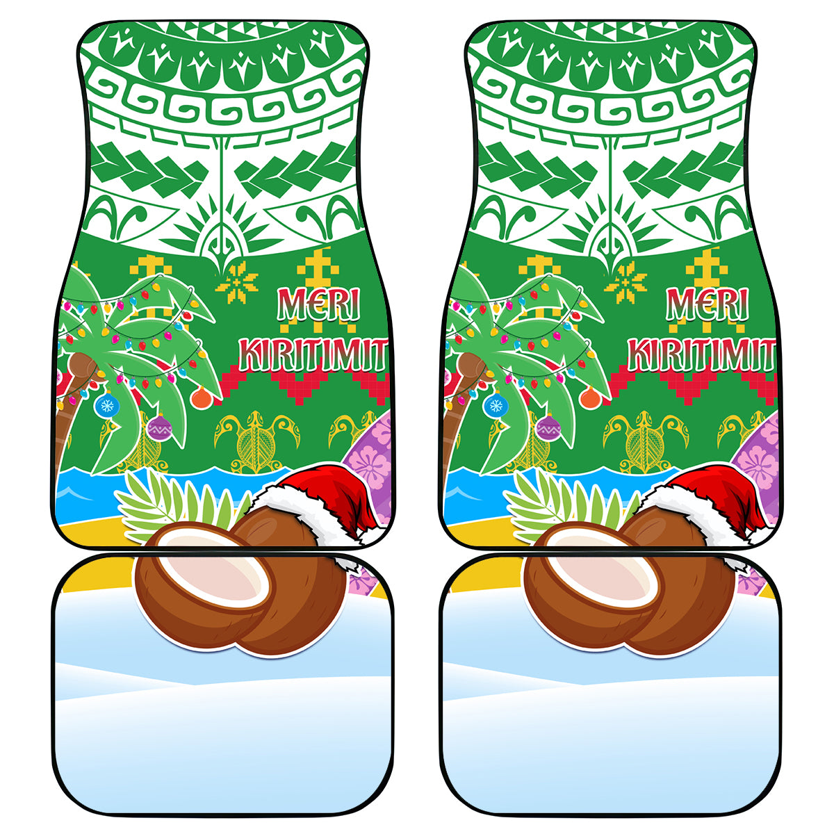 Cook Islands Christmas Car Mats Coconut Santa Beach Style LT05 Green - Polynesian Pride