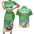 Personalised Cook Islands Christmas Couples Matching Short Sleeve Bodycon Dress and Hawaiian Shirt Coconut Santa Beach Style LT05 Green - Polynesian Pride