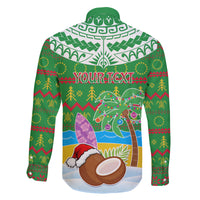 Personalised Cook Islands Christmas Family Matching Long Sleeve Bodycon Dress and Hawaiian Shirt Coconut Santa Beach Style LT05 - Polynesian Pride