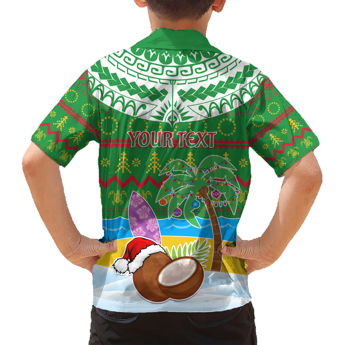 Personalised Cook Islands Christmas Kid Hawaiian Shirt Coconut Santa Beach Style LT05 - Polynesian Pride