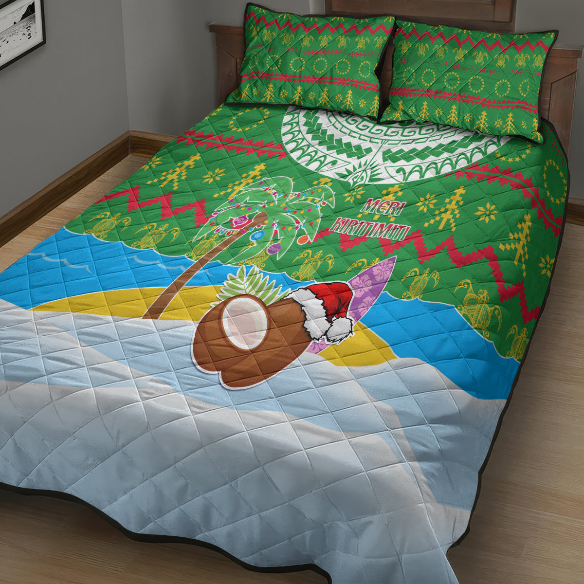 Cook Islands Christmas Quilt Bed Set Coconut Santa Beach Style LT05 - Polynesian Pride