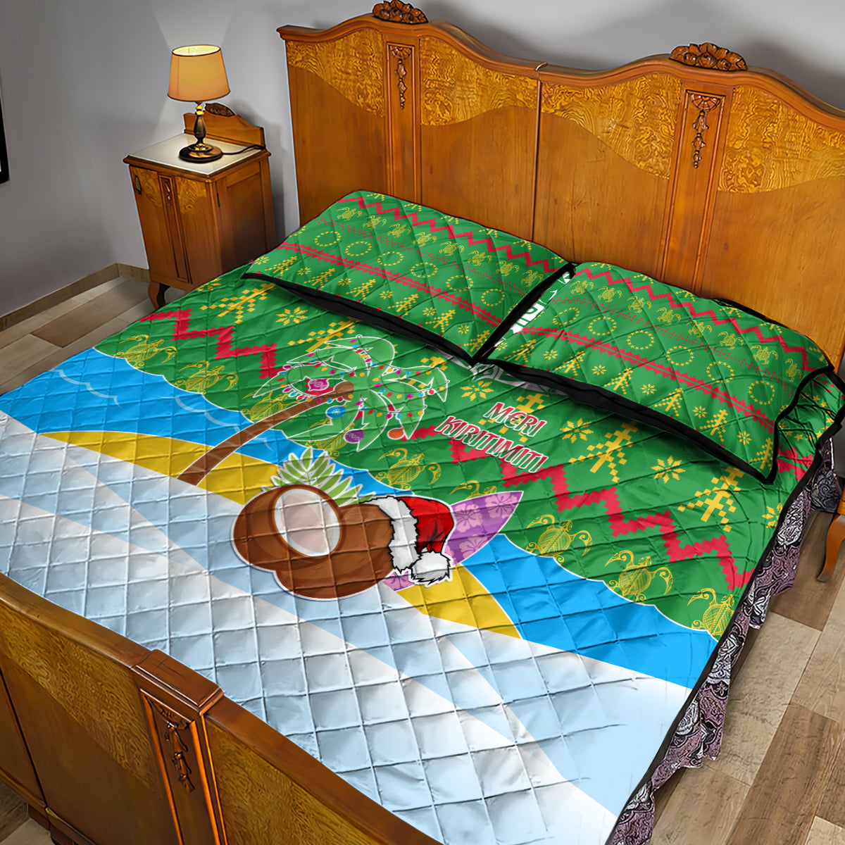 Cook Islands Christmas Quilt Bed Set Coconut Santa Beach Style LT05 - Polynesian Pride