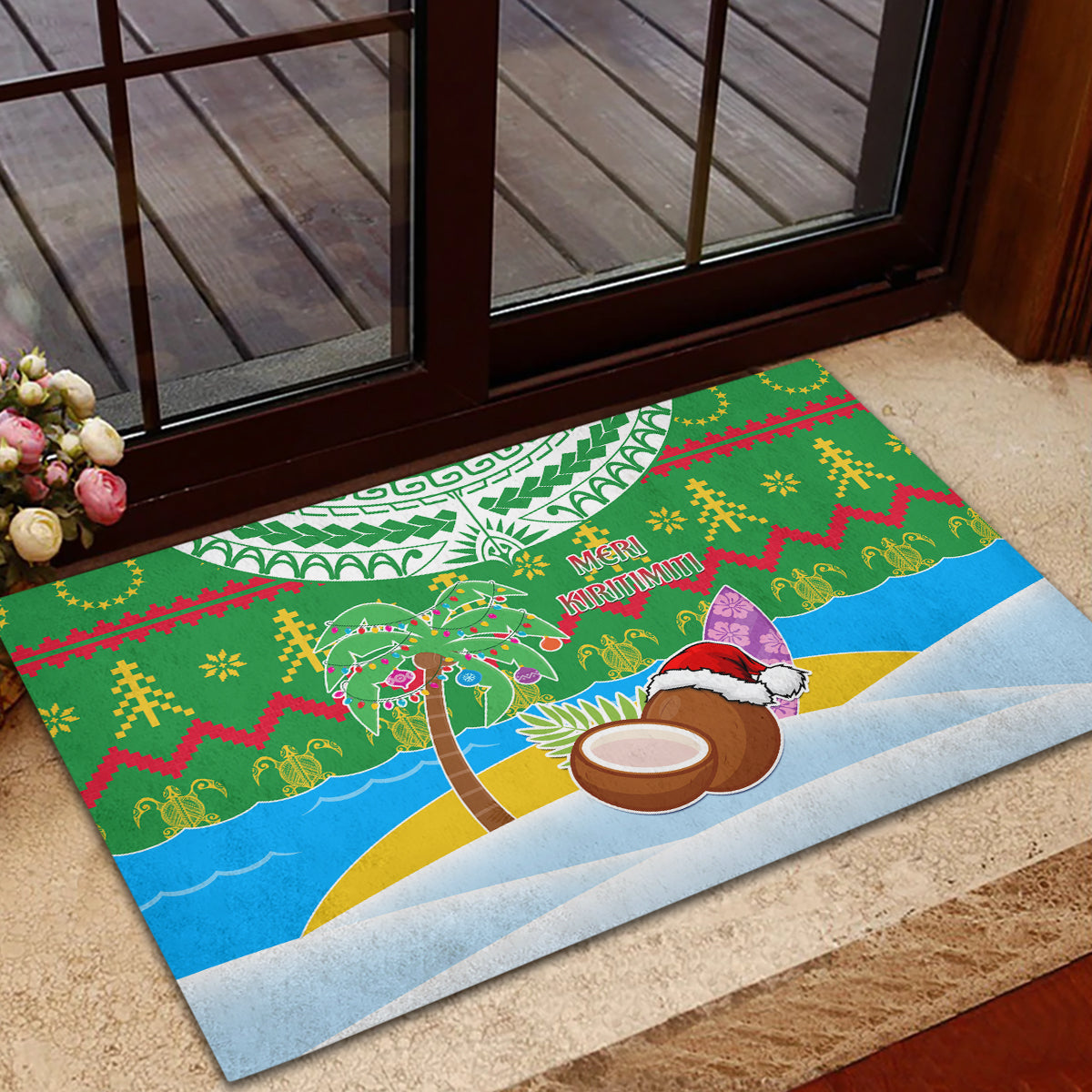 Cook Islands Christmas Rubber Doormat Coconut Santa Beach Style LT05 - Polynesian Pride