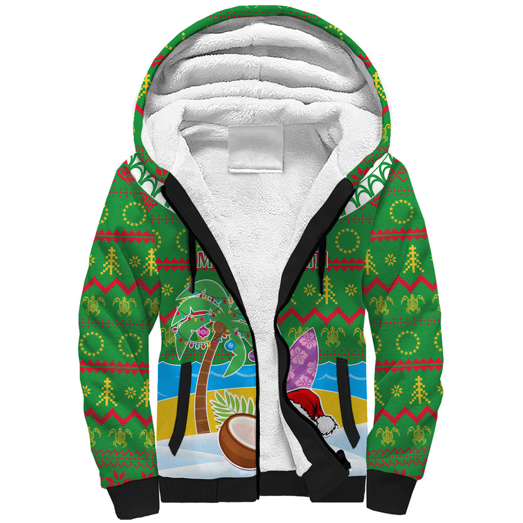 Personalised Cook Islands Christmas Sherpa Hoodie Coconut Santa Beach Style LT05 Unisex Green - Polynesian Pride