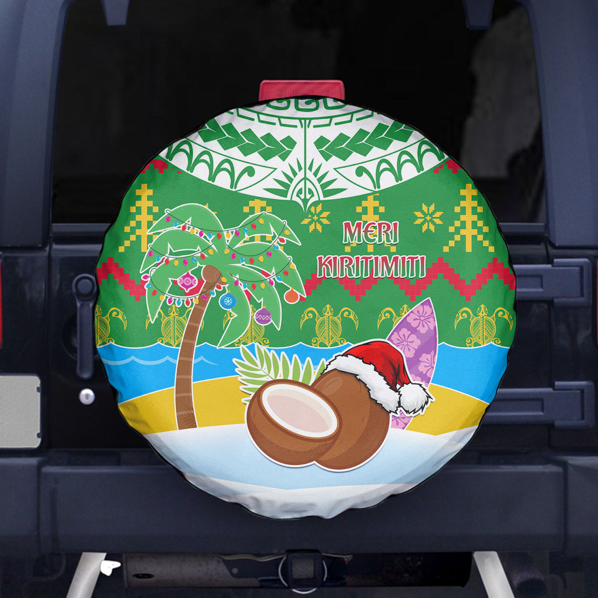 Cook Islands Christmas Spare Tire Cover Coconut Santa Beach Style LT05 Green - Polynesian Pride