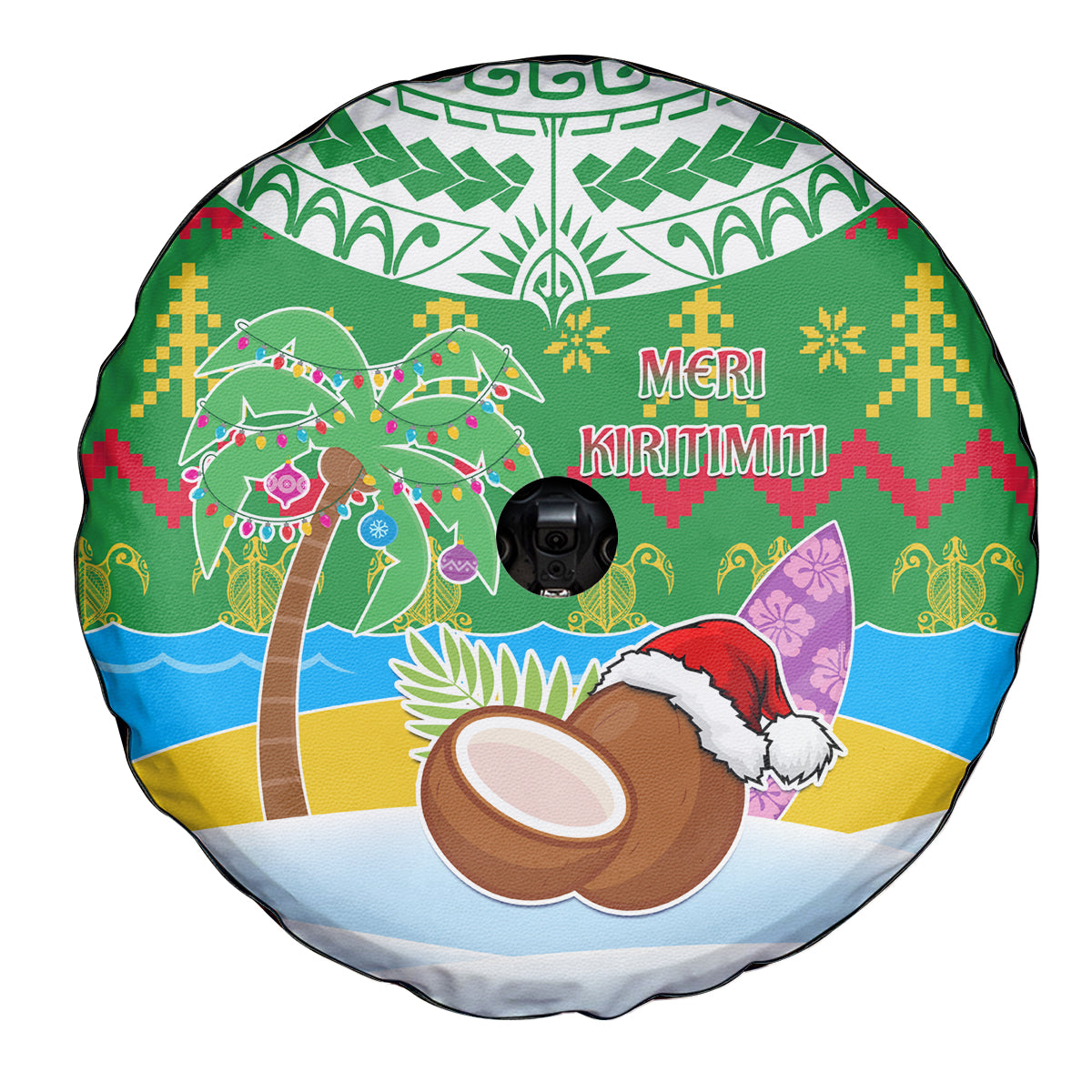 Cook Islands Christmas Spare Tire Cover Coconut Santa Beach Style LT05 - Polynesian Pride