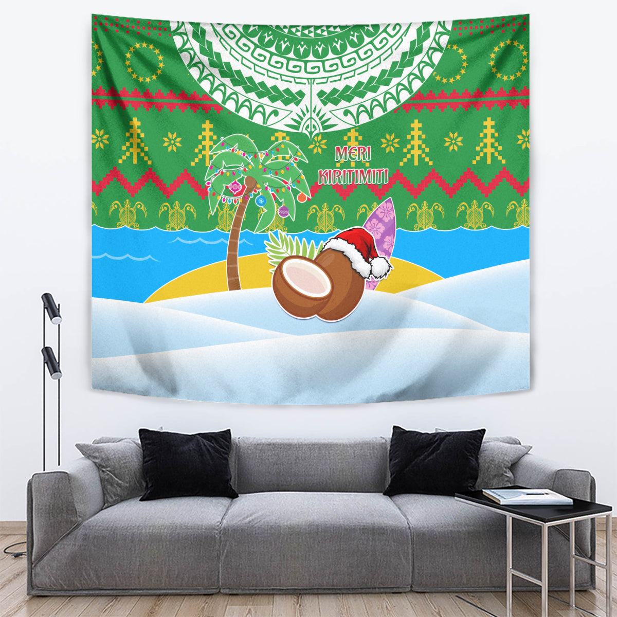 Cook Islands Christmas Tapestry Coconut Santa Beach Style LT05 - Polynesian Pride
