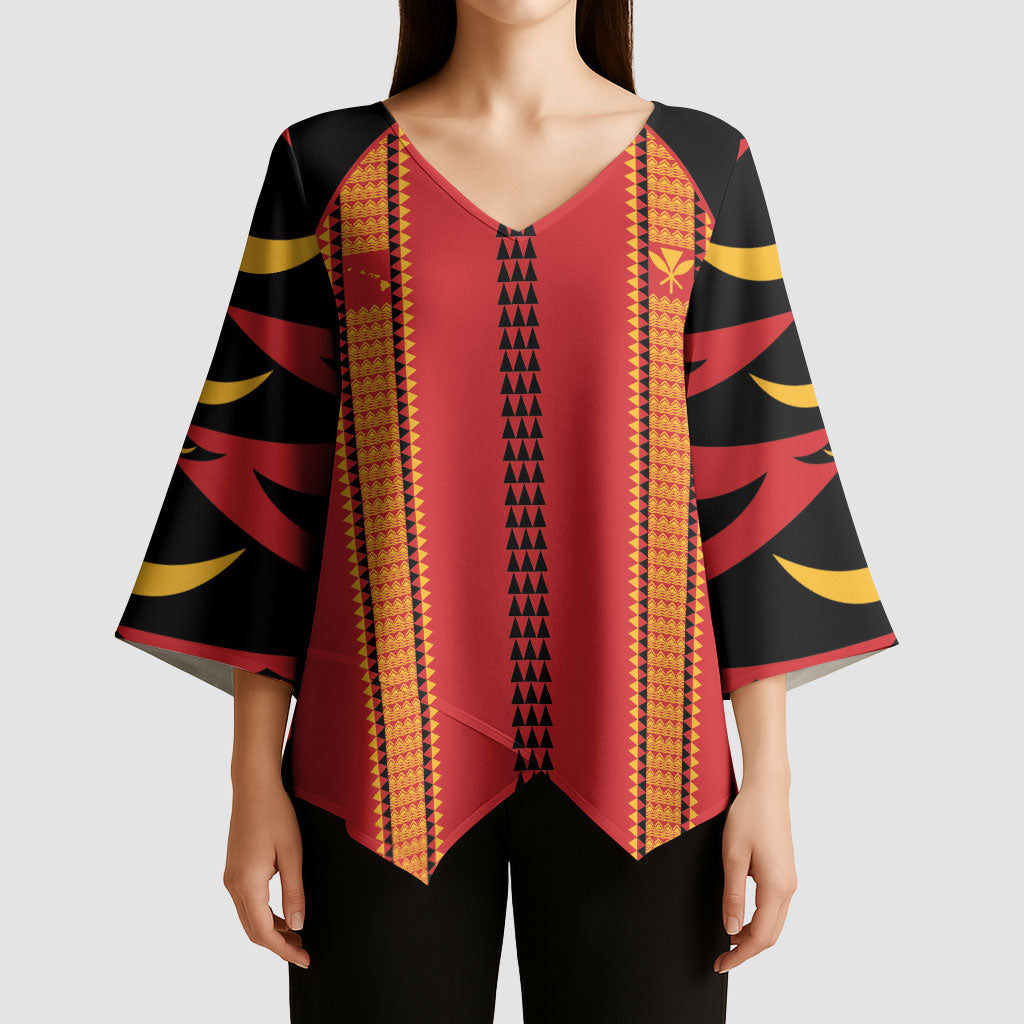 Hawaii Ahu Ula Inspired Kimono Sleeve Blouse Red Version LT05 - Polynesian Pride