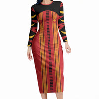 Hawaii Ahu Ula Inspired Long Sleeve Bodycon Dress Red Version