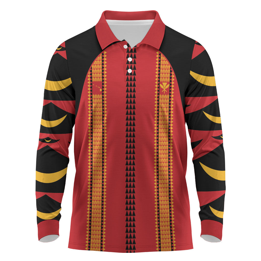 Hawaii Ahu Ula Inspired Long Sleeve Polo Shirt Red Version LT05 Red - Polynesian Pride