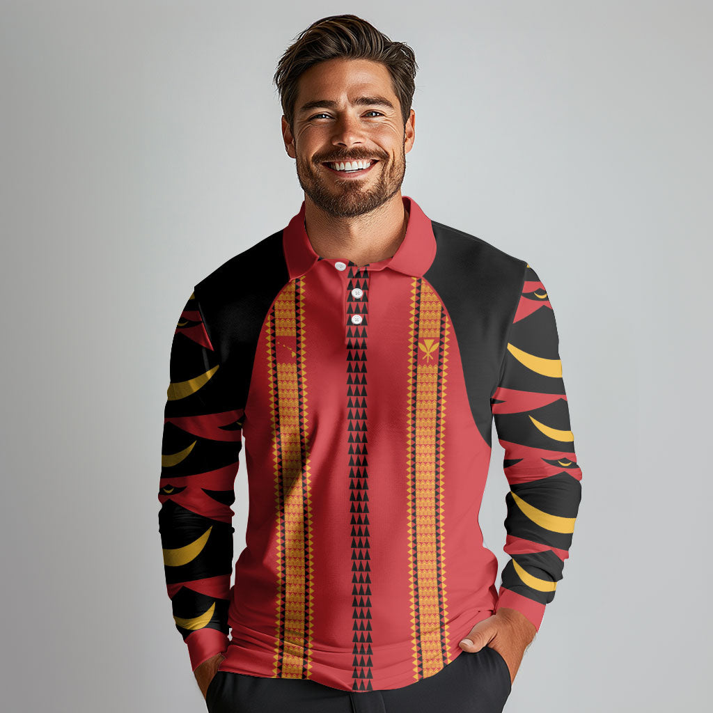 Hawaii Ahu Ula Inspired Long Sleeve Polo Shirt Red Version LT05 - Polynesian Pride