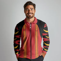 Hawaii Ahu Ula Inspired Long Sleeve Polo Shirt Red Version LT05 - Polynesian Pride