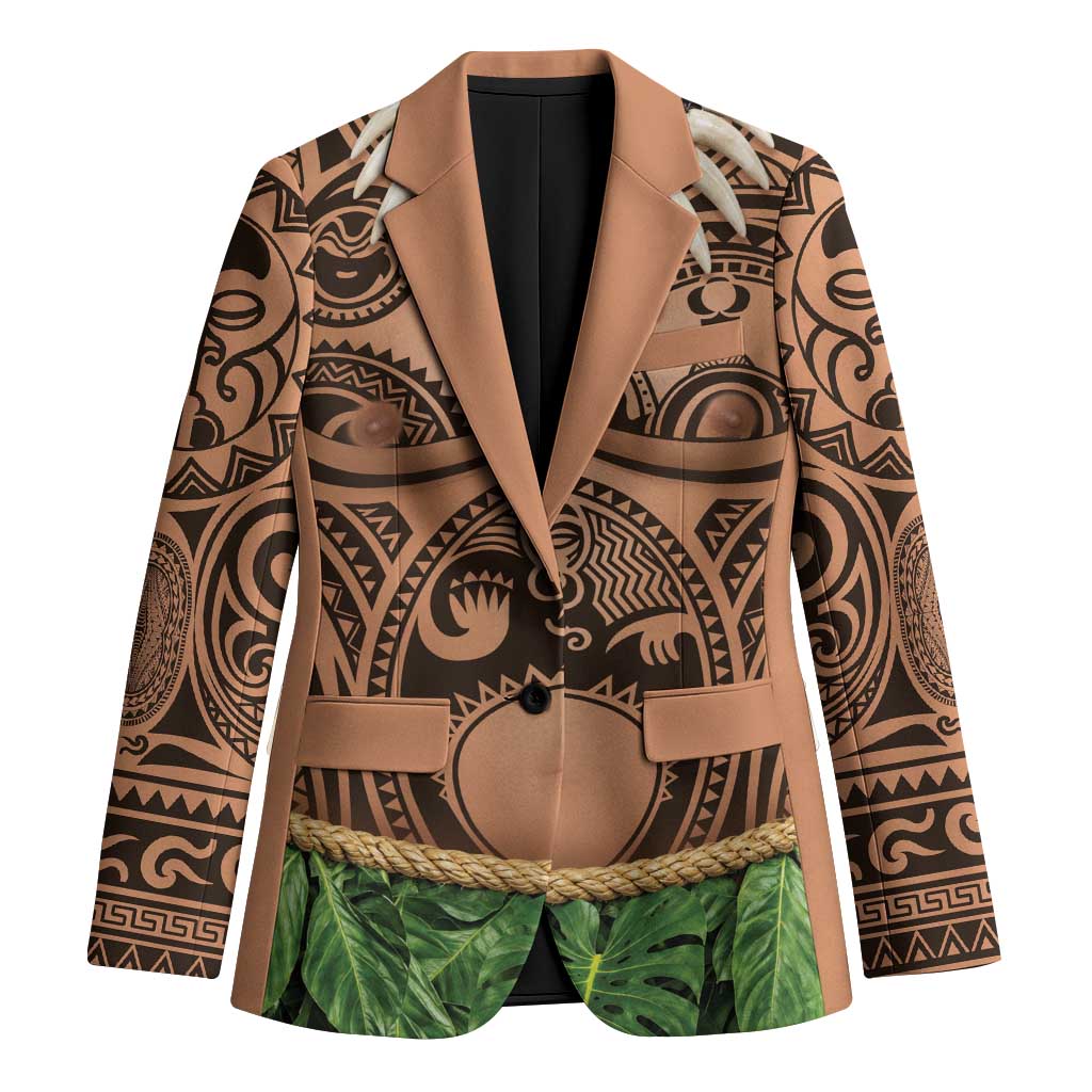Hawaii Warrior Tattoo Inspired Blazer Tropical Leaf Skirt Costume LT05 Unisex Beige - Polynesian Pride