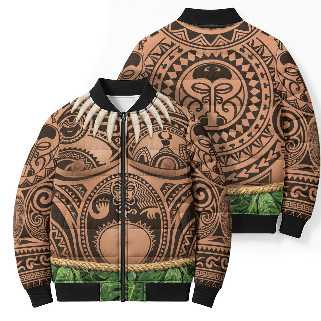 Hawaii Warrior Tattoo Inspired Bomber Puffer Jacket Tropical Leaf Skirt Costume