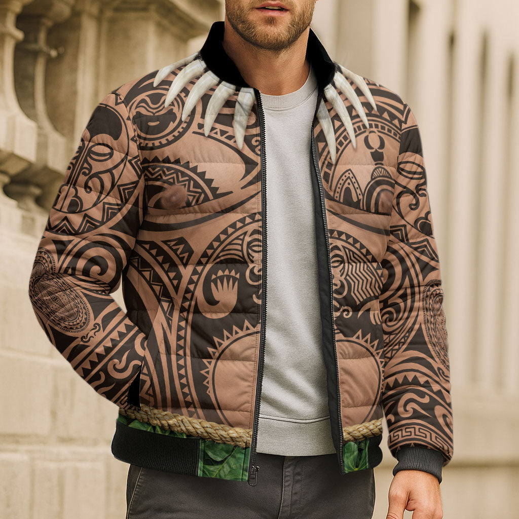Hawaii Warrior Tattoo Inspired Bomber Puffer Jacket Tropical Leaf Skirt Costume