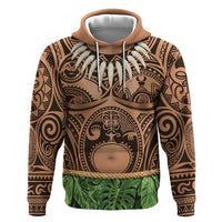 Hawaii Warrior Tattoo Inspired Hoodie Tropical Leaf Skirt Costume LT05 Pullover Hoodie Beige - Polynesian Pride