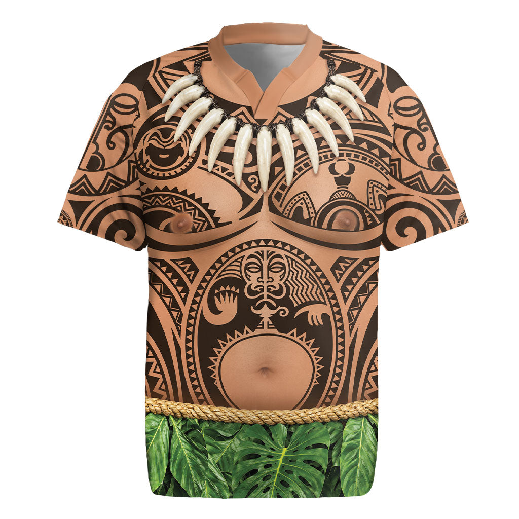 Hawaii Warrior Tattoo Inspired Rugby Jersey Tropical Leaf Skirt Costume
