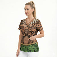 Hawaii Warrior Tattoo Inspired Scrub Top Tropical Leaf Skirt Costume