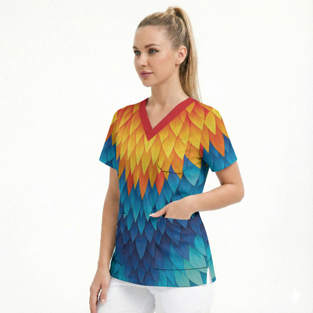 Polynesia Colorful Rooster Costume Scrub Top LT05 - Polynesian Pride