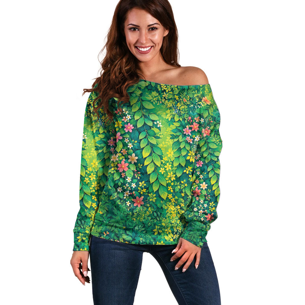 Polynesian Enchanted Mother Nature Costume Off Shoulder Sweater LT05 Women Green - Polynesian Pride