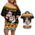 Custom Hawaii James Campbell High School Christmas Couples Matching Off Shoulder Short Dress and Hawaiian Shirt Tropical Santa Claus LT05 Black - Polynesian Pride