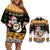 Custom Hawaii James Campbell High School Christmas Couples Matching Off Shoulder Short Dress and Long Sleeve Button Shirt Tropical Santa Claus LT05 Black - Polynesian Pride