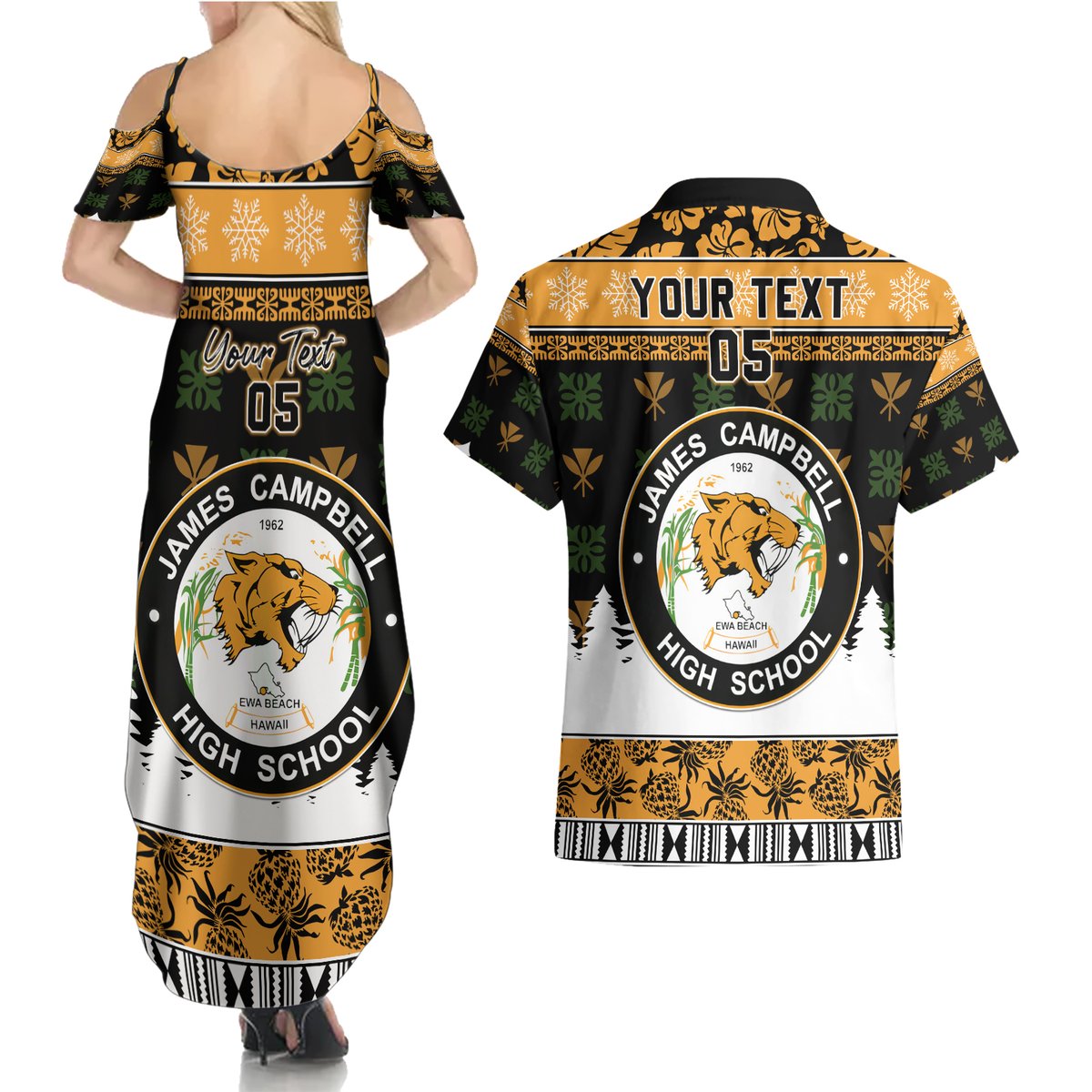 Custom Hawaii James Campbell High School Christmas Couples Matching Summer Maxi Dress and Hawaiian Shirt Tropical Santa Claus LT05 - Polynesian Pride