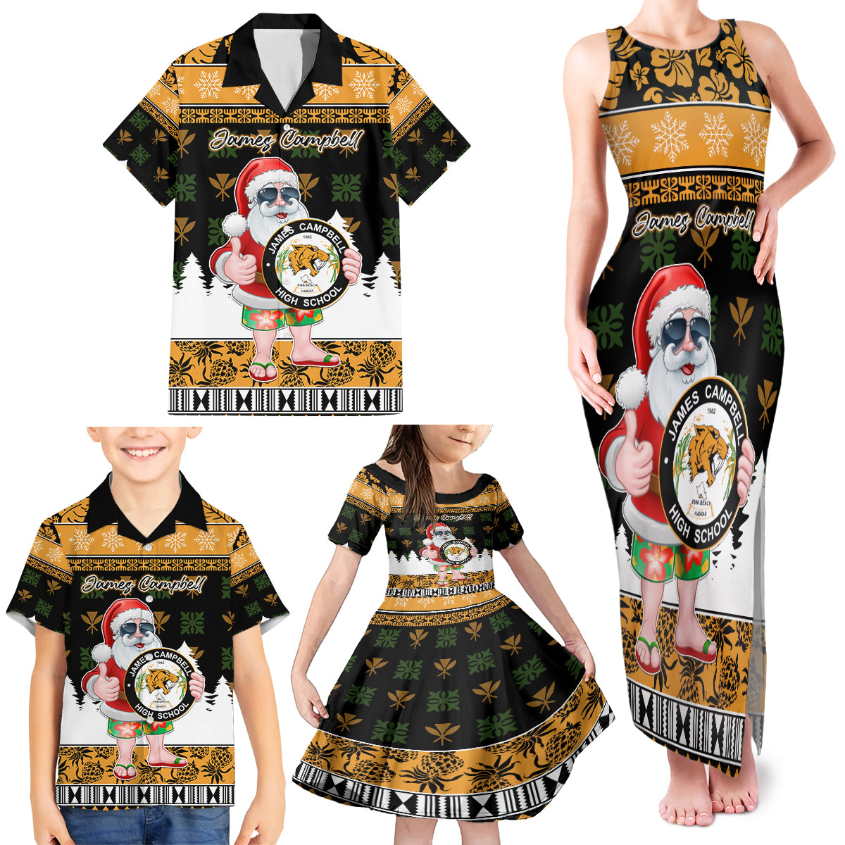 Custom Hawaii James Campbell High School Christmas Family Matching Tank Maxi Dress and Hawaiian Shirt Tropical Santa Claus LT05 - Polynesian Pride