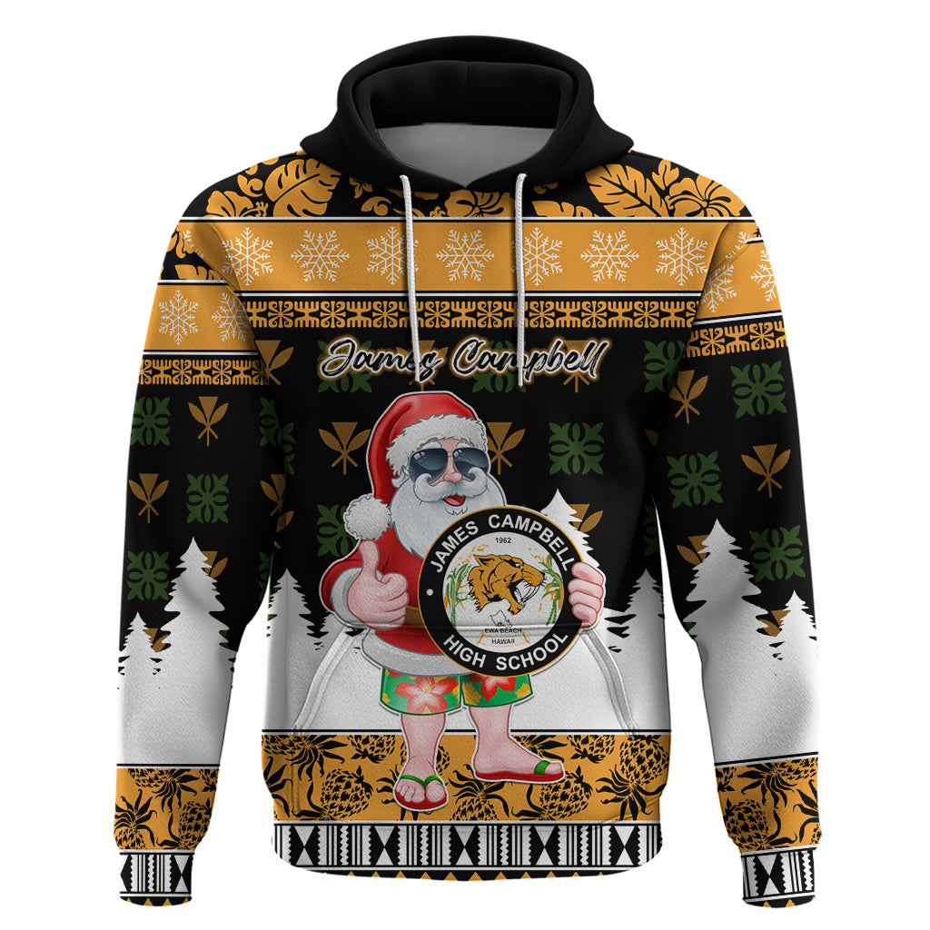 Custom Hawaii James Campbell High School Christmas Hoodie Tropical Santa Claus LT05 Pullover Hoodie Black - Polynesian Pride