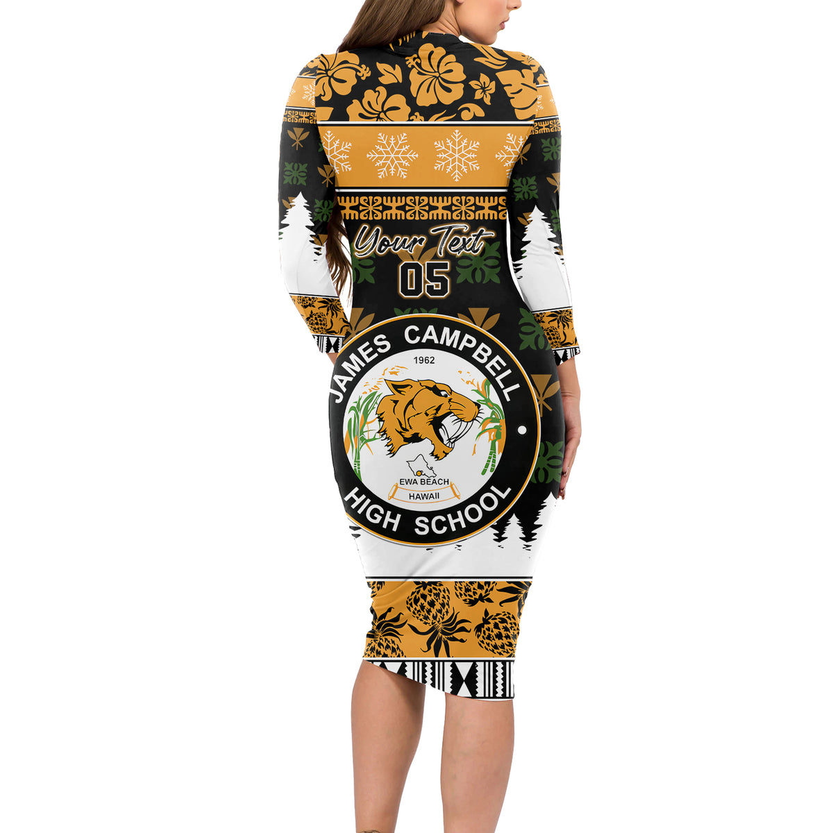 Custom Hawaii James Campbell High School Christmas Long Sleeve Bodycon Dress Tropical Santa Claus LT05 - Polynesian Pride