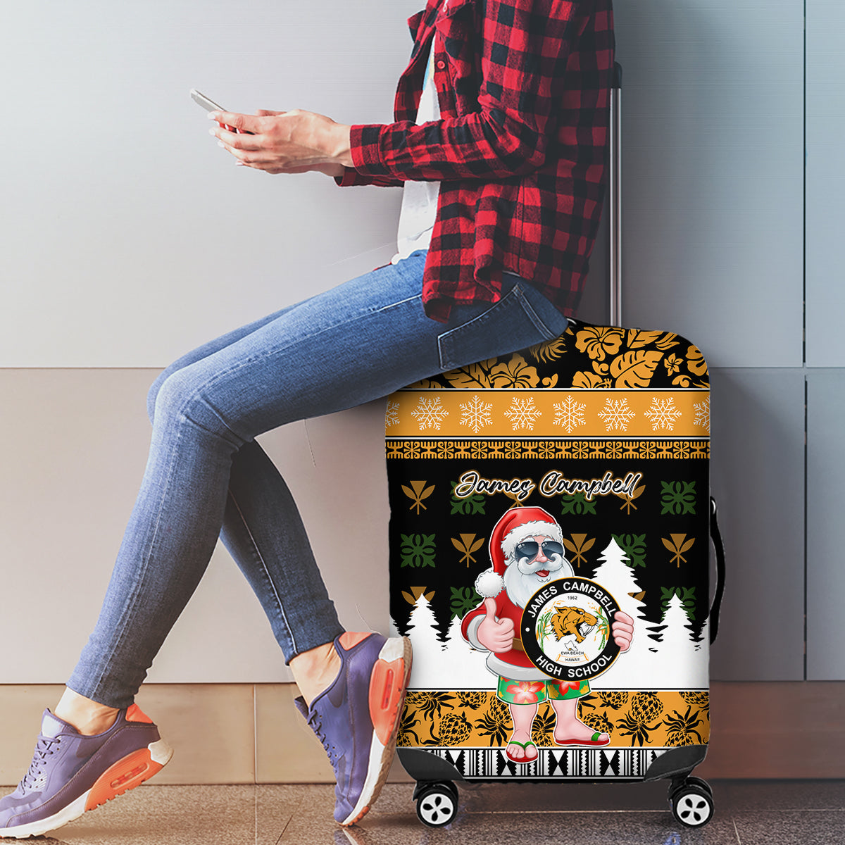 Custom Hawaii James Campbell High School Christmas Luggage Cover Tropical Santa Claus LT05 - Polynesian Pride