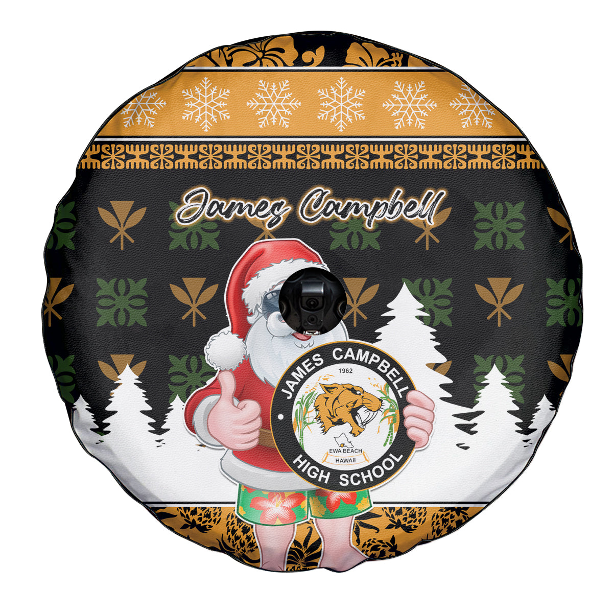 Custom Hawaii James Campbell High School Christmas Spare Tire Cover Tropical Santa Claus LT05 - Polynesian Pride