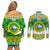 Custom Hawaii Kaimuki High School Christmas Couples Matching Off Shoulder Short Dress and Long Sleeve Button Shirt Tropical Santa Claus LT05 - Polynesian Pride