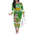 Custom Hawaii Kaimuki High School Christmas Family Matching Off Shoulder Long Sleeve Dress and Hawaiian Shirt Tropical Santa Claus LT05 Mom's Dress Green - Polynesian Pride