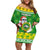 Custom Hawaii Kaimuki High School Christmas Family Matching Off Shoulder Short Dress and Hawaiian Shirt Tropical Santa Claus LT05 Mom's Dress Green - Polynesian Pride