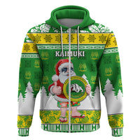 Custom Hawaii Kaimuki High School Christmas Hoodie Tropical Santa Claus LT05 Zip Hoodie Green - Polynesian Pride
