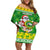 Custom Hawaii Kaimuki High School Christmas Off Shoulder Short Dress Tropical Santa Claus LT05 Women Green - Polynesian Pride