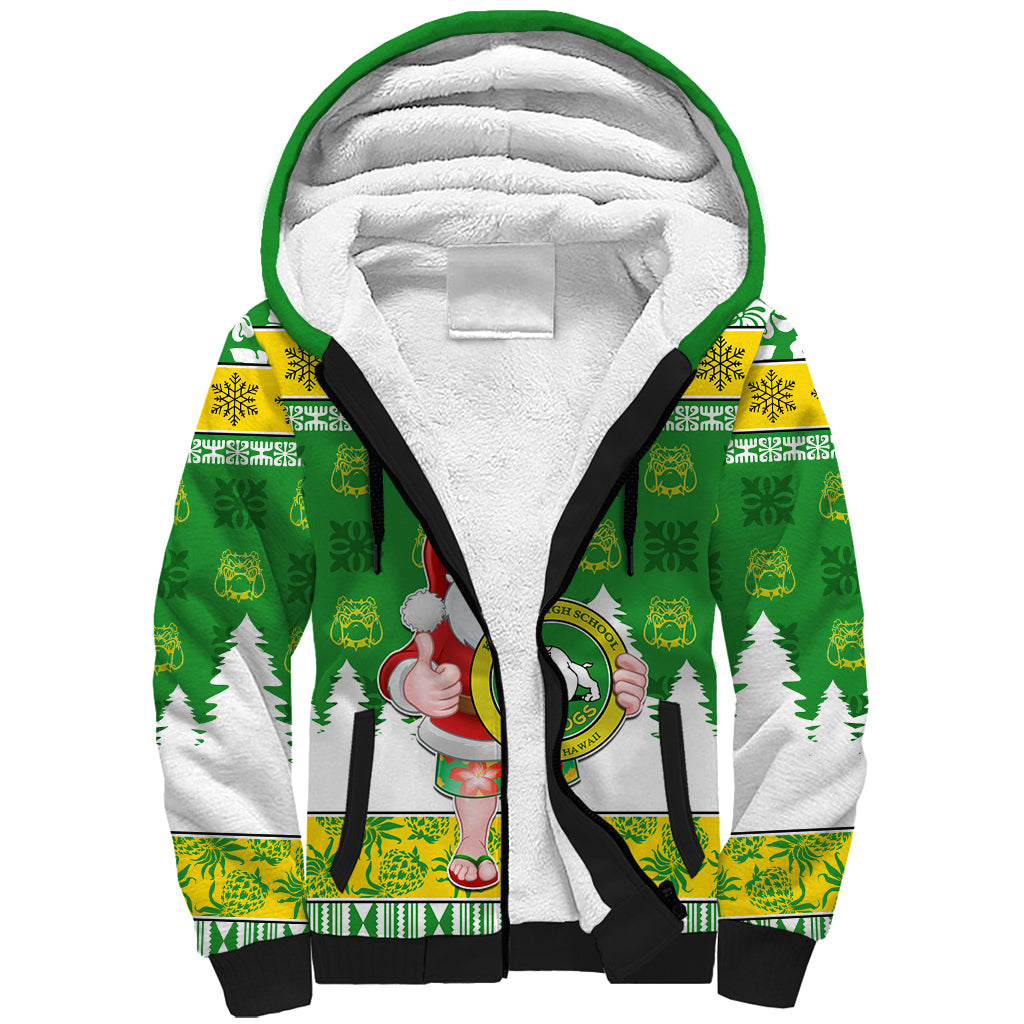 Custom Hawaii Kaimuki High School Christmas Sherpa Hoodie Tropical Santa Claus LT05 Unisex Green - Polynesian Pride