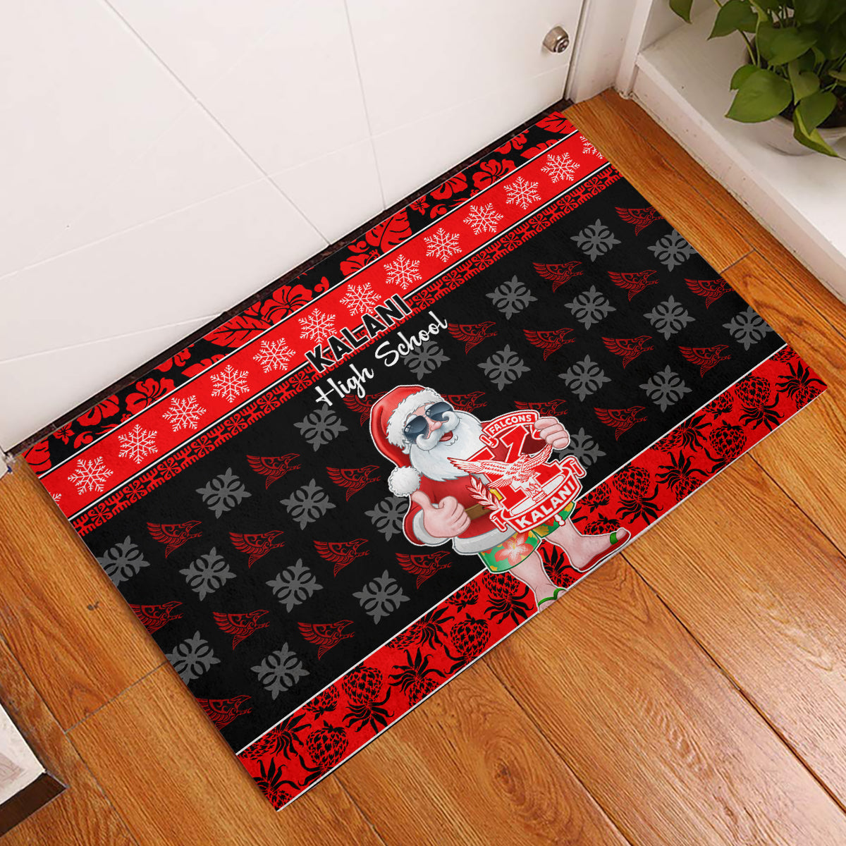 Custom Hawaii Kalani High School Christmas Rubber Doormat Tropical Santa Claus LT05 Red - Polynesian Pride
