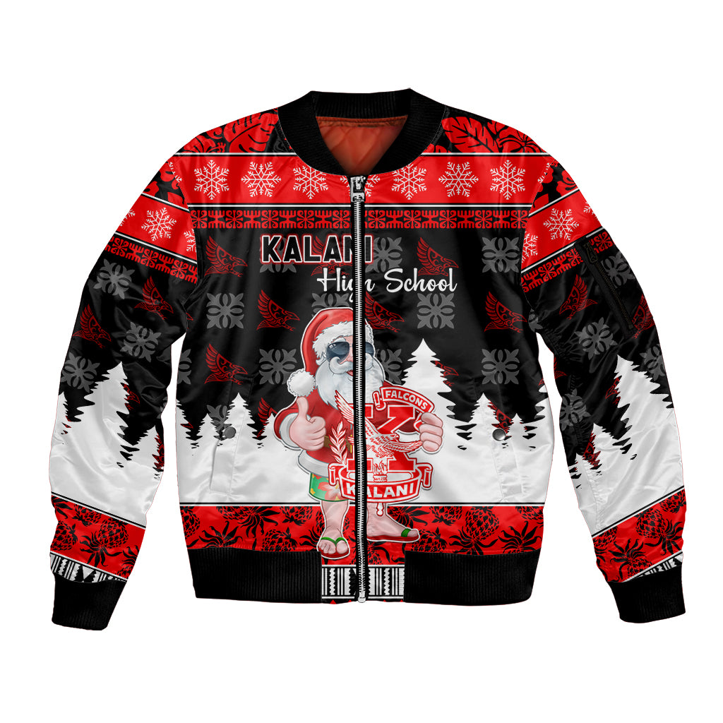Custom Hawaii Kalani High School Christmas Sleeve Zip Bomber Jacket Tropical Santa Claus LT05 Unisex Red - Polynesian Pride