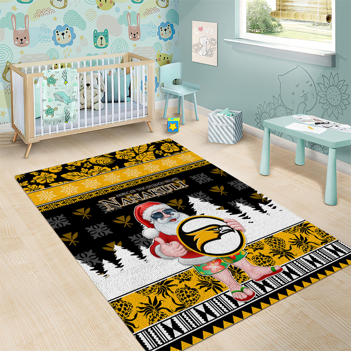 Custom Hawaii Nanakuli High and Intermediate School Christmas Area Rug Tropical Santa Claus LT05 - Polynesian Pride