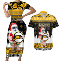 Custom Hawaii Nanakuli High and Intermediate School Christmas Couples Matching Short Sleeve Bodycon Dress and Hawaiian Shirt Tropical Santa Claus LT05 Yellow - Polynesian Pride