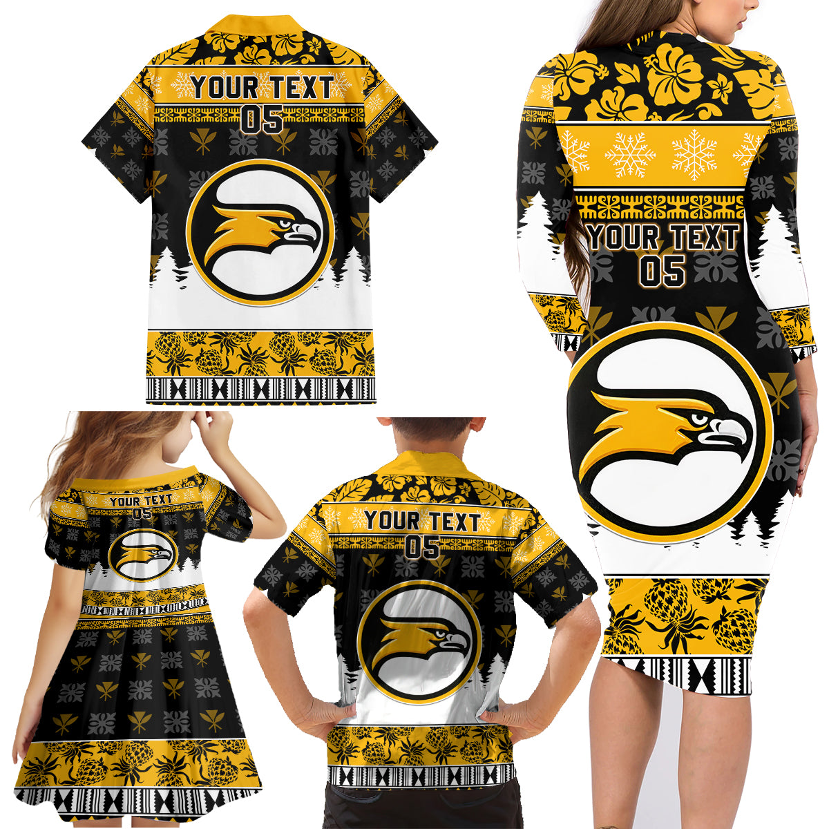 Custom Hawaii Nanakuli High and Intermediate School Christmas Family Matching Long Sleeve Bodycon Dress and Hawaiian Shirt Tropical Santa Claus LT05 - Polynesian Pride