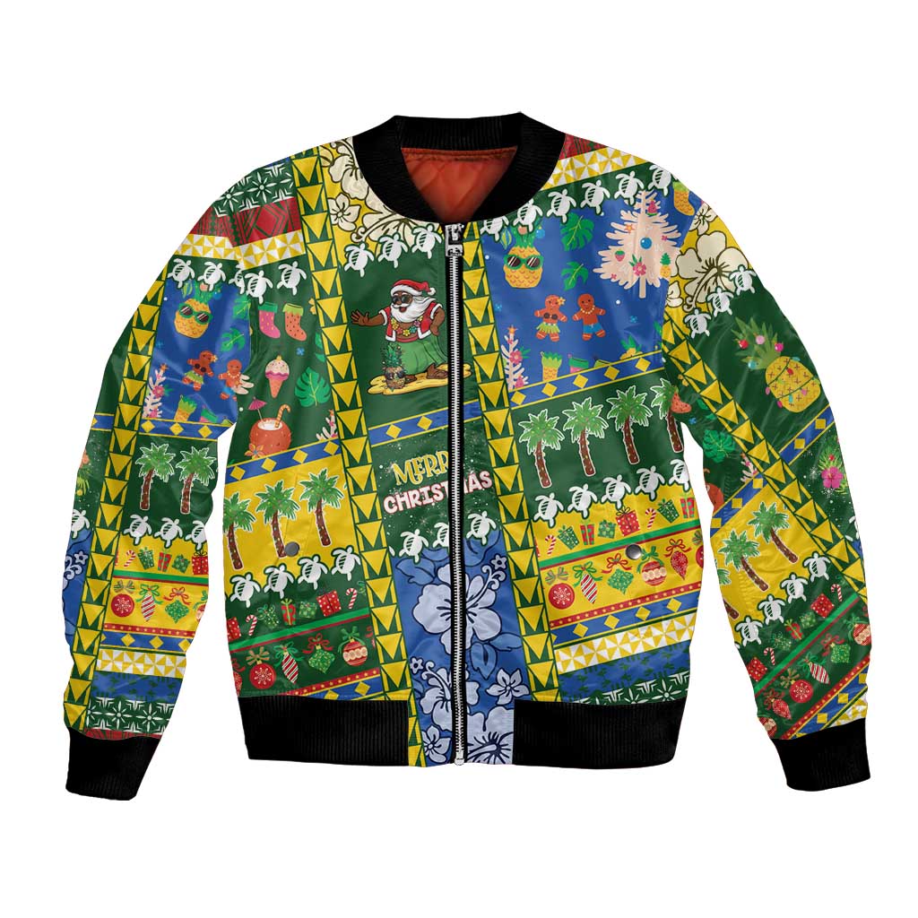 Solomon Islands Christmas Bomber Jacket Festive Beach Vibes LT05 Unisex Green - Polynesian Pride