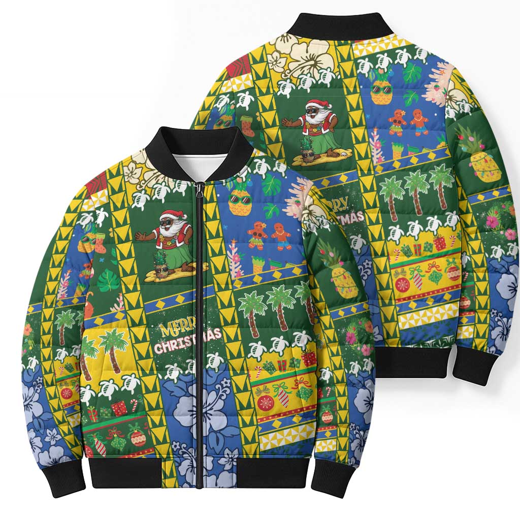 Solomon Islands Christmas Bomber Puffer Jacket Festive Beach Vibes LT05 - Polynesian Pride